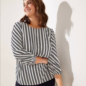 LOFT Plus Striped Puff Sleeve Blouse